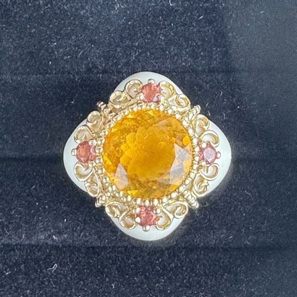 Designer Citrine, Garnet, Porcelain Ring, 14K FP SIZE 6.5 – GORGEOUS - Picture 3 of 13